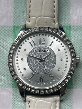 Strada Silver Tone White Band Women’s Quartz Watch